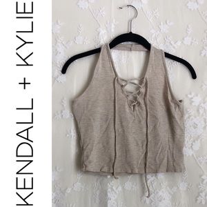 Kendall & Kylie Crop Lace Up Halter Top